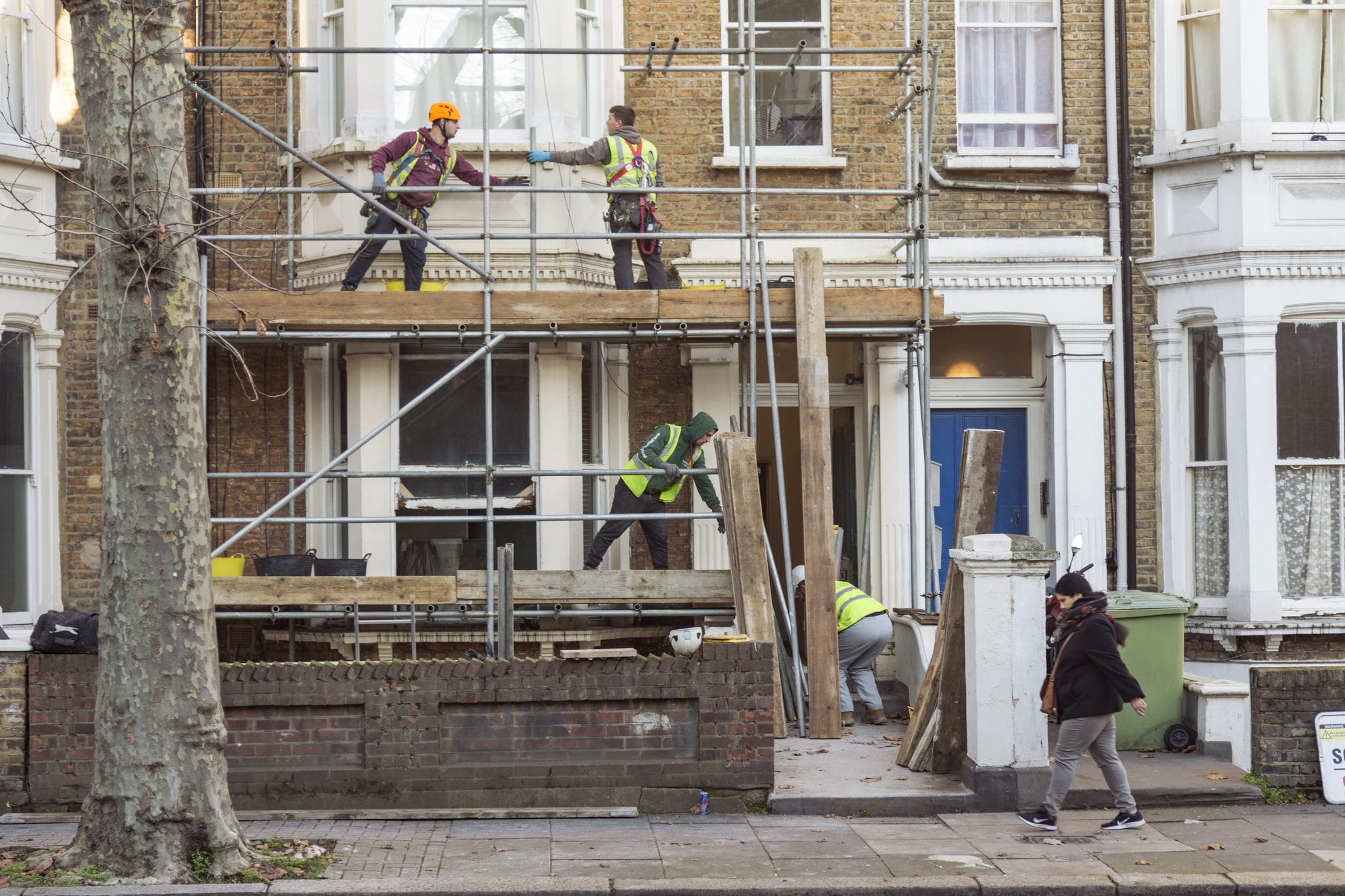 Workers on a scaffold